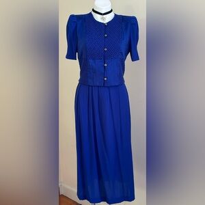 Miss Dorby Royal Blue Vintage Retro 90’s Dress Sz 10P Tie & Zip In Back..